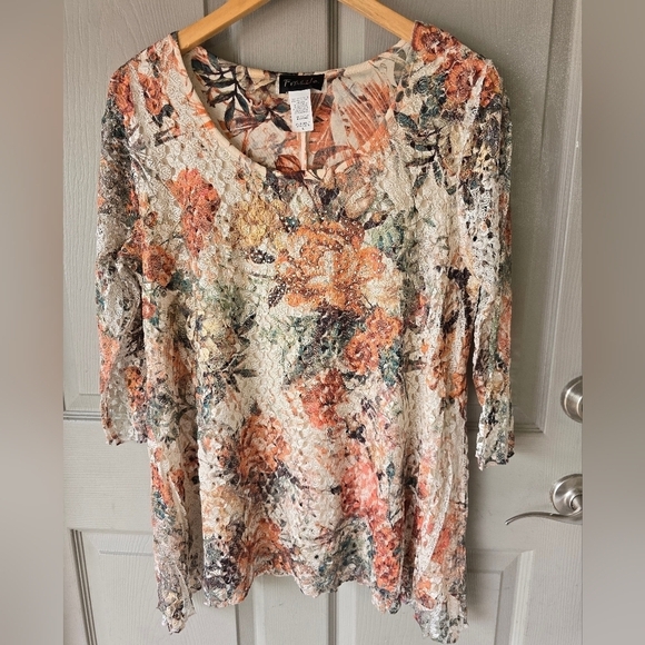 Frazzle Sheer Lace Blouse Womens Sz L Studed Lined High Low Coastal Y2k … - Picture 2 of 15